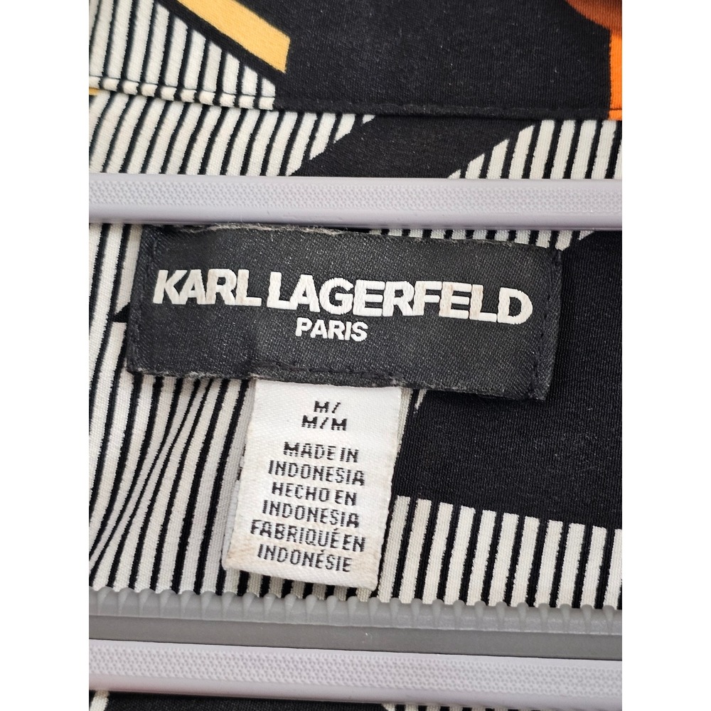 Karl Lagerfeld Paris‎ Button Up Blouse Womens M Orange Geometric Logo Drawstring - Picture 4 of 8